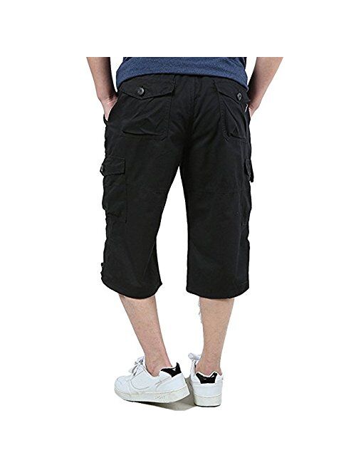 Amoystyle Men's Long Cargo Shorts Casual Capri Pants Loose Fit