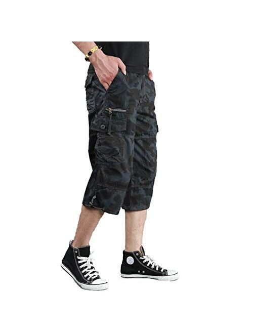 Amoystyle Men's Long Cargo Shorts Casual Capri Pants Loose Fit