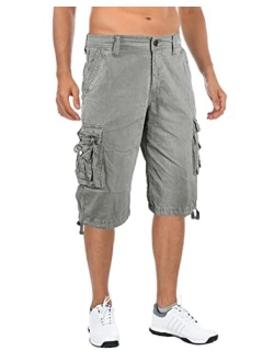 Kolongvangie Cargo Shorts Men's 3/4 Capri Shorts Below Knee Cotton Casual Long Inseam Workout Shorts with Multi Pockets (No Belt)