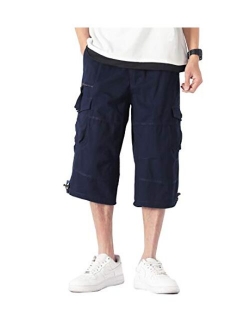 Kolongvangie Cargo Shorts Men's 3/4 Capri Shorts Below Knee Cotton Casual Long Inseam Workout Shorts with Multi Pockets (No Belt)