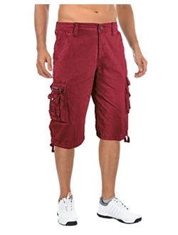 Kolongvangie Cargo Shorts Men's 3/4 Capri Shorts Below Knee Cotton Casual Long Inseam Workout Shorts with Multi Pockets (No Belt)