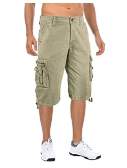 Kolongvangie Cargo Shorts Men's 3/4 Capri Shorts Below Knee Cotton Casual Long Inseam Workout Shorts with Multi Pockets (No Belt)