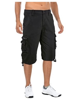 Kolongvangie Cargo Shorts Men's 3/4 Capri Shorts Below Knee Cotton Casual Long Inseam Workout Shorts with Multi Pockets (No Belt)