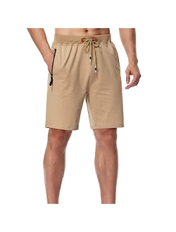 Yedilen Men's Shorts Casual Elastic Waist Drawstring Summer Shorts with Zipper Pocket