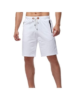 Yedilen Men's Shorts Casual Elastic Waist Drawstring Summer Shorts with Zipper Pocket