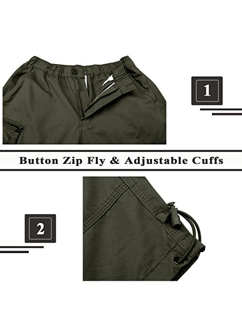 KEFITEVD Men's Cotton 3/4 Capri Shorts Casual Military Elastic Cargo Shorts with Multi Pockets