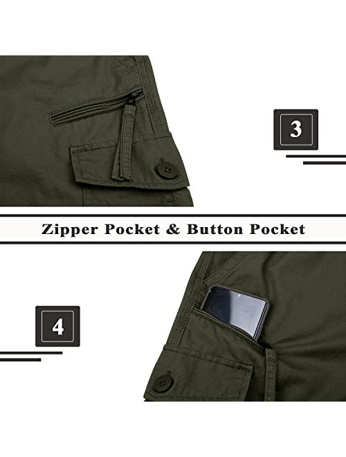 KEFITEVD Men's Cotton 3/4 Capri Shorts Casual Military Elastic Cargo Shorts with Multi Pockets