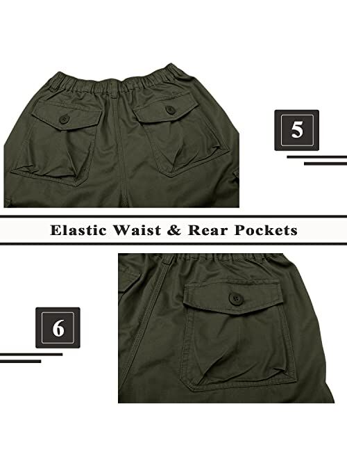 KEFITEVD Men's Cotton 3/4 Capri Shorts Casual Military Elastic Cargo Shorts with Multi Pockets