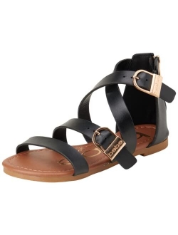 bebe Girls Sandals Leatherette Double Buckle Gladiator Sandal, Easy-On Heel Zipper (Toddler/Girl)