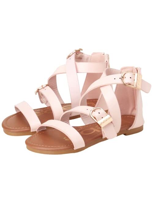 bebe Girls Sandals Leatherette Double Buckle Gladiator Sandal, Easy-On Heel Zipper (Toddler/Girl)