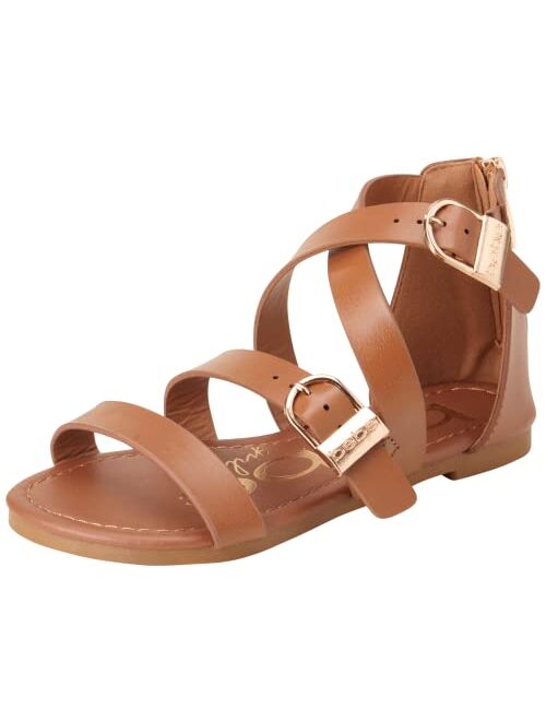 bebe Girls Sandals Leatherette Double Buckle Gladiator Sandal, Easy-On Heel Zipper (Toddler/Girl)