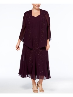 R & M RICHARDS R&M Richards Plus Size Beaded V-Neck Dress and Jacket