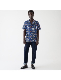 Cotton-viscose camp-collar shirt in print