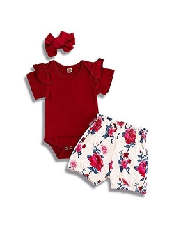 WUIPV Baby Girl Clothes Summer Cute Baby Girl Outfit Short Floral Romper New Born Clothing Sets