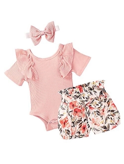 WUIPV Baby Girl Clothes Summer Cute Baby Girl Outfit Short Floral Romper New Born Clothing Sets