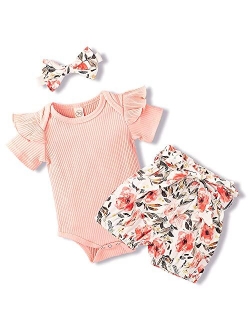 WUIPV Baby Girl Clothes Summer Cute Baby Girl Outfit Short Floral Romper New Born Clothing Sets