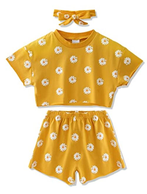 Wesidom Toddler Girl Clothes Baby Girls Outfits 6M-4T Summer Floral Print Shirt+Shorts+Headband 3pcs Baby Clothing