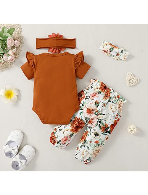 Sunny Piggy Newborn Infant Baby Girl Clothes Ruffle Romper Toddler Girl Floral Cotton Pant Sets Girls' Clothing Outfit