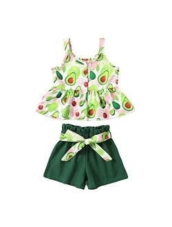 Kucnuzki Toddler Baby Girl Clothes Summer Outfits Ruffle Sleeveless Linen Shirt Kid Short Set for Girl