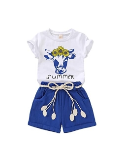 YOUNGER TREE Toddler Baby Girls Clothes Watermelon T-shirt + Linen Shorts with Belt Cute Summer Short Set