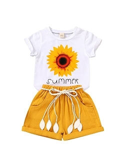 YOUNGER TREE Toddler Baby Girls Clothes Watermelon T-shirt + Linen Shorts with Belt Cute Summer Short Set