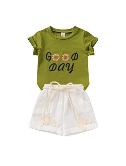 YOUNGER TREE Toddler Baby Girls Clothes Watermelon T-shirt + Linen Shorts with Belt Cute Summer Short Set