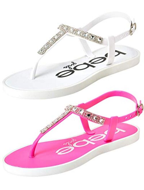 bebe Girls Sandals 2 Pack Rhinestone Thong Sandals with Buckle Clasp Heel Strap (Little Kid/Big Kid)