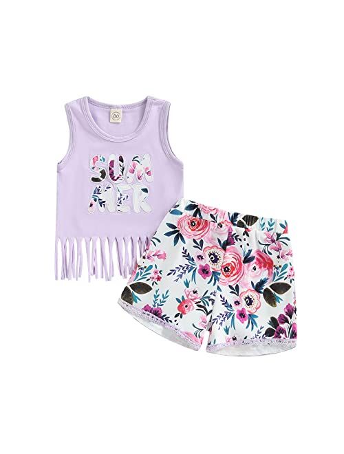 Mayummpy Newborn Baby Boy Girls Clothing MAMAS Mini Outfit Tassel Hem Vest Top Short Pants Set Cute Infant Baby Summer Outfit