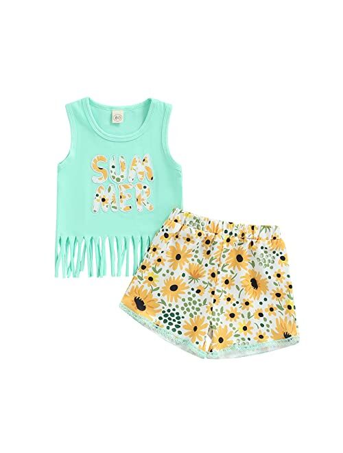 Mayummpy Newborn Baby Boy Girls Clothing MAMAS Mini Outfit Tassel Hem Vest Top Short Pants Set Cute Infant Baby Summer Outfit