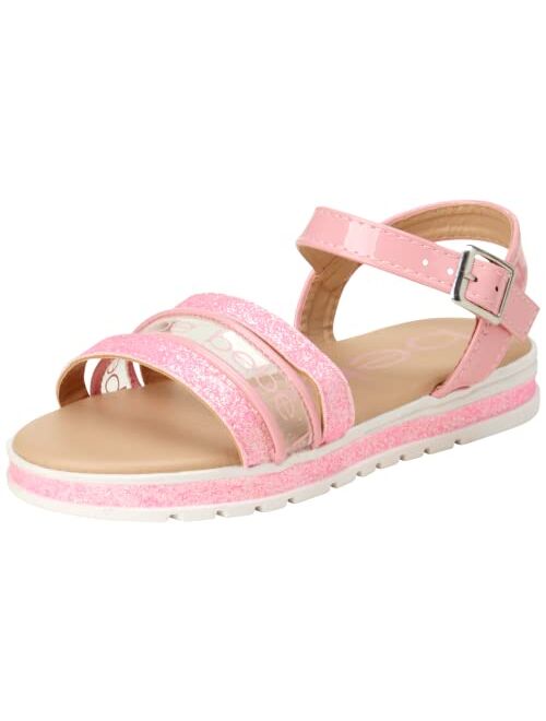 bebe Girls' Sandals - Glitter Leatherette Sandals with Buckle Straps (Size: 2-13)