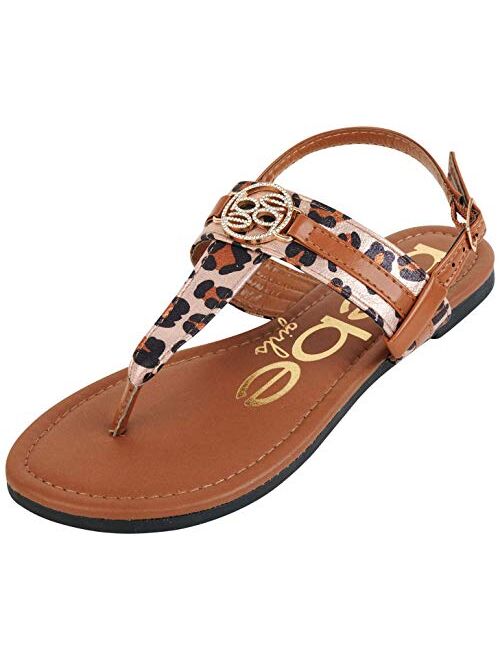 bebe Girls' Sandals - Leatherette Leopard Thong Sandals with Heel Straps (Little Kid/Big Kid)