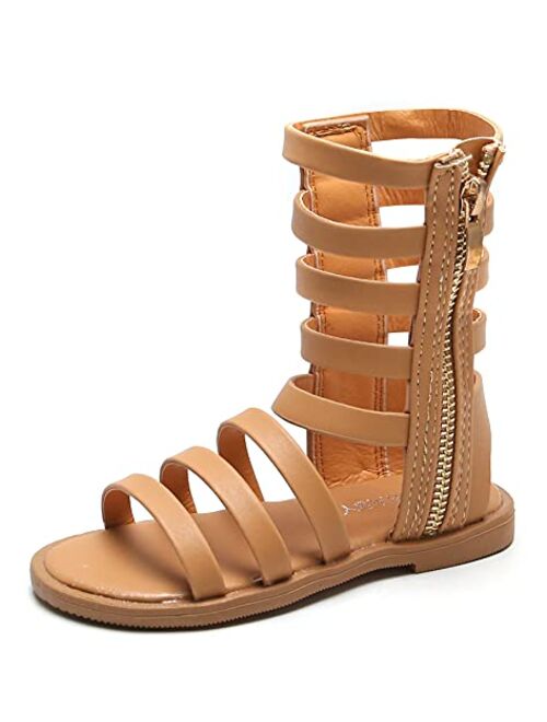 DADAWEN Girls Summer Gladiator Sandals with Zipper Flat Strappy Sandals Toddler/Little Kid