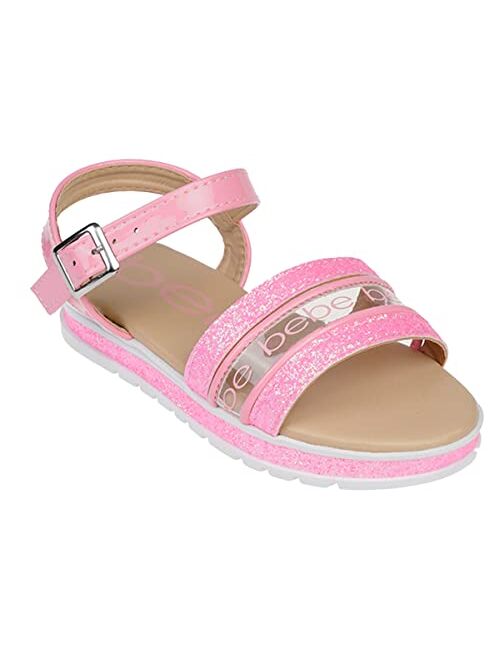 Bebe Girl's Fashion Sparkly Flat Sandals with Fancy Glitter and Clear Vinyl Strap