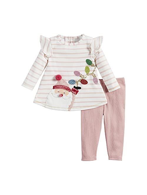 Mud Pie baby-girls Pink Santa Tunic and Legging