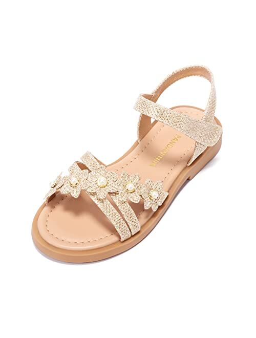 PANDANINJIA Mona Girls Sandals Toddler/Little Kid Cute Open Toe Flats Dress Sandals Summer Shoes