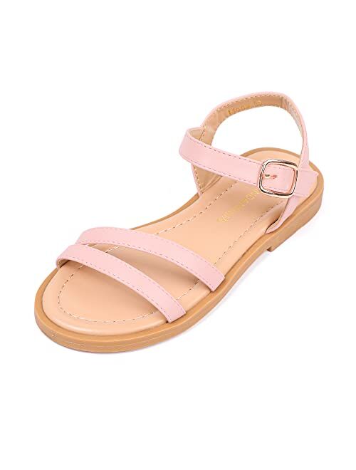 PANDANINJIA Mona Girls Sandals Toddler/Little Kid Cute Open Toe Flats Dress Sandals Summer Shoes