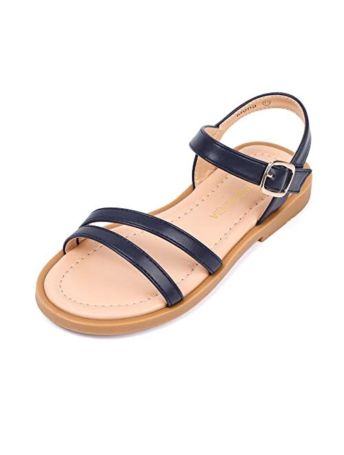 PANDANINJIA Mona Girls Sandals Toddler/Little Kid Cute Open Toe Flats Dress Sandals Summer Shoes