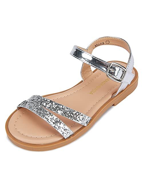 PANDANINJIA Mona Girls Sandals Toddler/Little Kid Cute Open Toe Flats Dress Sandals Summer Shoes