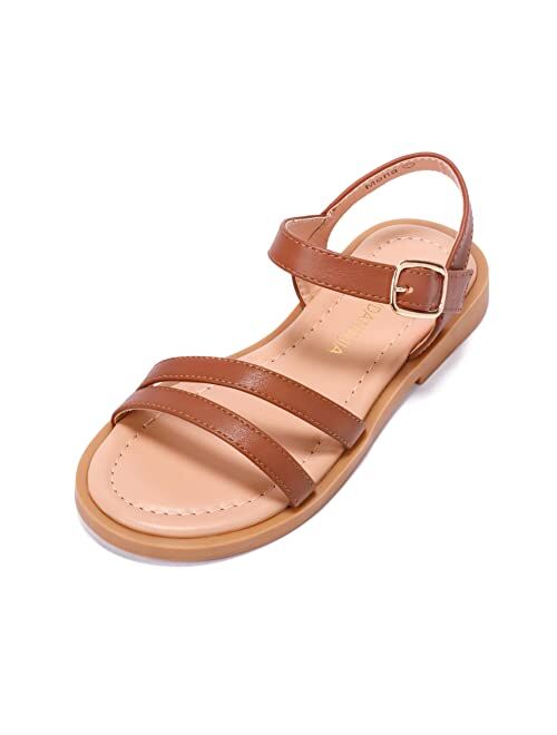 PANDANINJIA Mona Girls Sandals Toddler/Little Kid Cute Open Toe Flats Dress Sandals Summer Shoes