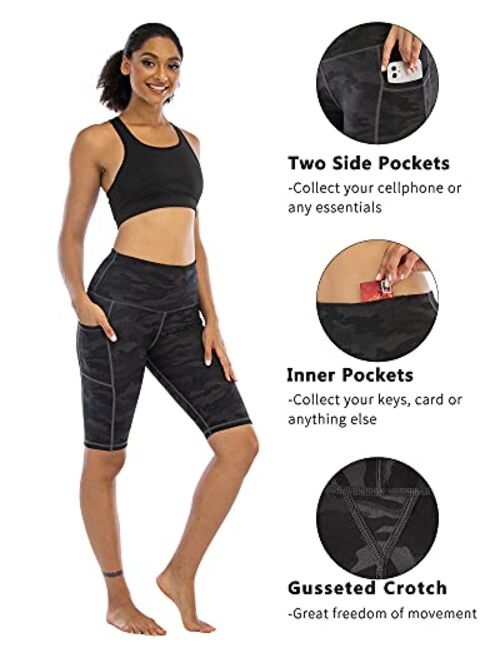 CHRLEISURE 3 Pack Biker Shorts for Women High Waist with Pockets- Spandex Yoga Tummy Control Shorts