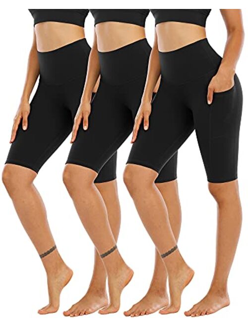 CHRLEISURE 3 Pack Biker Shorts for Women High Waist with Pockets- Spandex Yoga Tummy Control Shorts