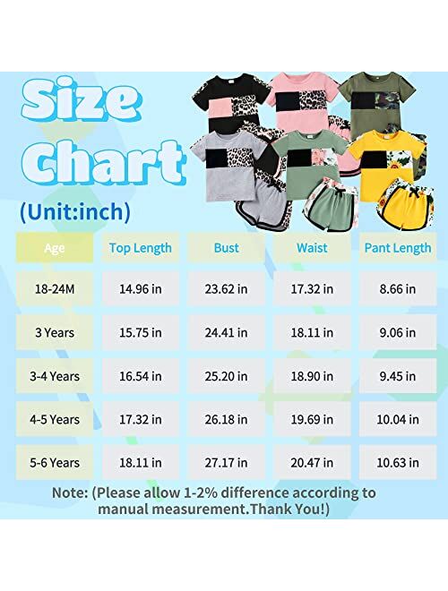 Masbekte Toddler Girl Summer Outfits Short Sleeve T-Shirt + Shorts Set Leopard Printed Cute Baby Girl Clothes Sport Tracksuit 18M-6T