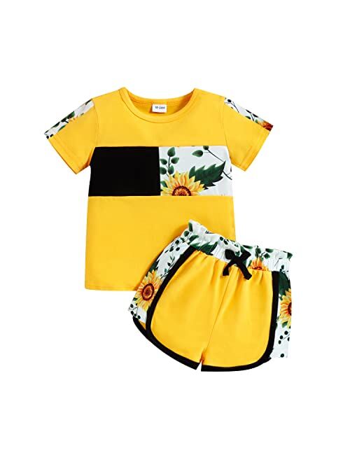 Masbekte Toddler Girl Summer Outfits Short Sleeve T-Shirt + Shorts Set Leopard Printed Cute Baby Girl Clothes Sport Tracksuit 18M-6T