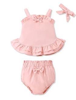 Slylynx Toddler Girl Clothes Baby Girl Outfits Summer Sleeveless Tops Shorts Set 3PCS Girl Clothes 12 Months-4T