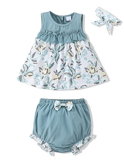 Slylynx Toddler Girl Clothes Baby Girl Outfits Summer Sleeveless Tops Shorts Set 3PCS Girl Clothes 12 Months-4T