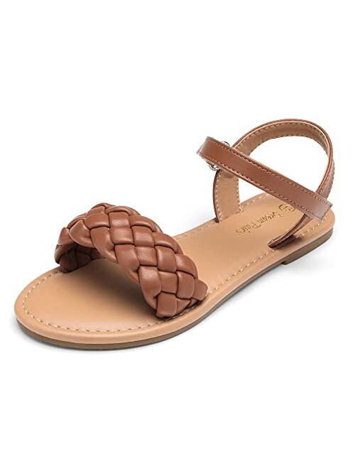 DREAM PAIRS Girls Sandals Classic Open Toe Braided Flat Sandals Summer Dress Shoes