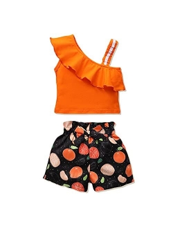 Disaur Toddler Girls Clothes (12M-5T) Baby Girl Summer Outfits Ruffle Off Shoulder Sleeveless Tops Floral Shorts Set