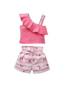 Disaur Toddler Girls Clothes (12M-5T) Baby Girl Summer Outfits Ruffle Off Shoulder Sleeveless Tops Floral Shorts Set