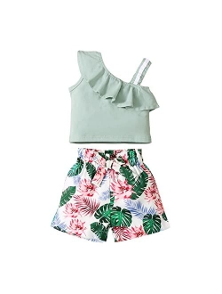 Disaur Toddler Girls Clothes (12M-5T) Baby Girl Summer Outfits Ruffle Off Shoulder Sleeveless Tops Floral Shorts Set