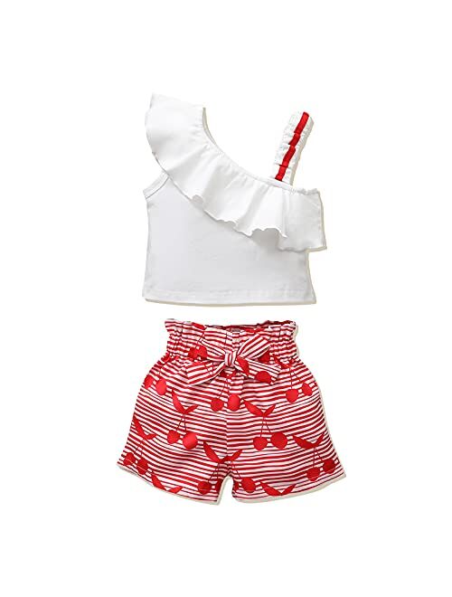 Disaur Toddler Girls Clothes (12M-5T) Baby Girl Summer Outfits Ruffle Off Shoulder Sleeveless Tops Floral Shorts Set